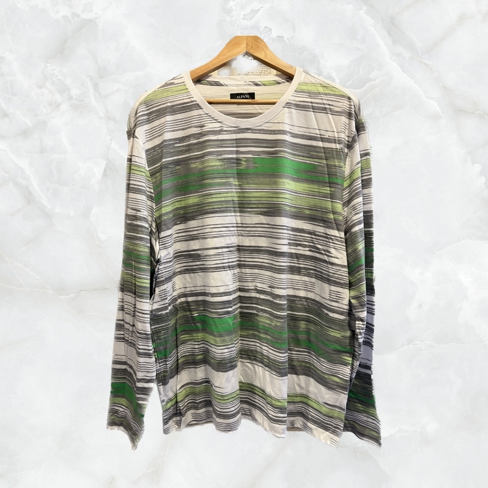 NWT Alfani Men Long Sleeve Green & Gray Painted Design Shirt